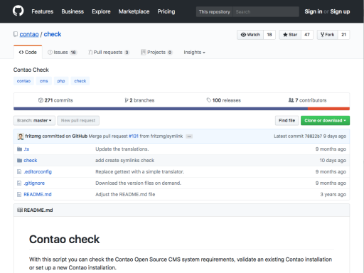 GitHub上のContaoチェック